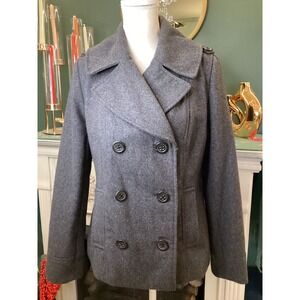 Merona Women's Charcoal Gray Double Breasted Wool Blend Peacoat Size Medium